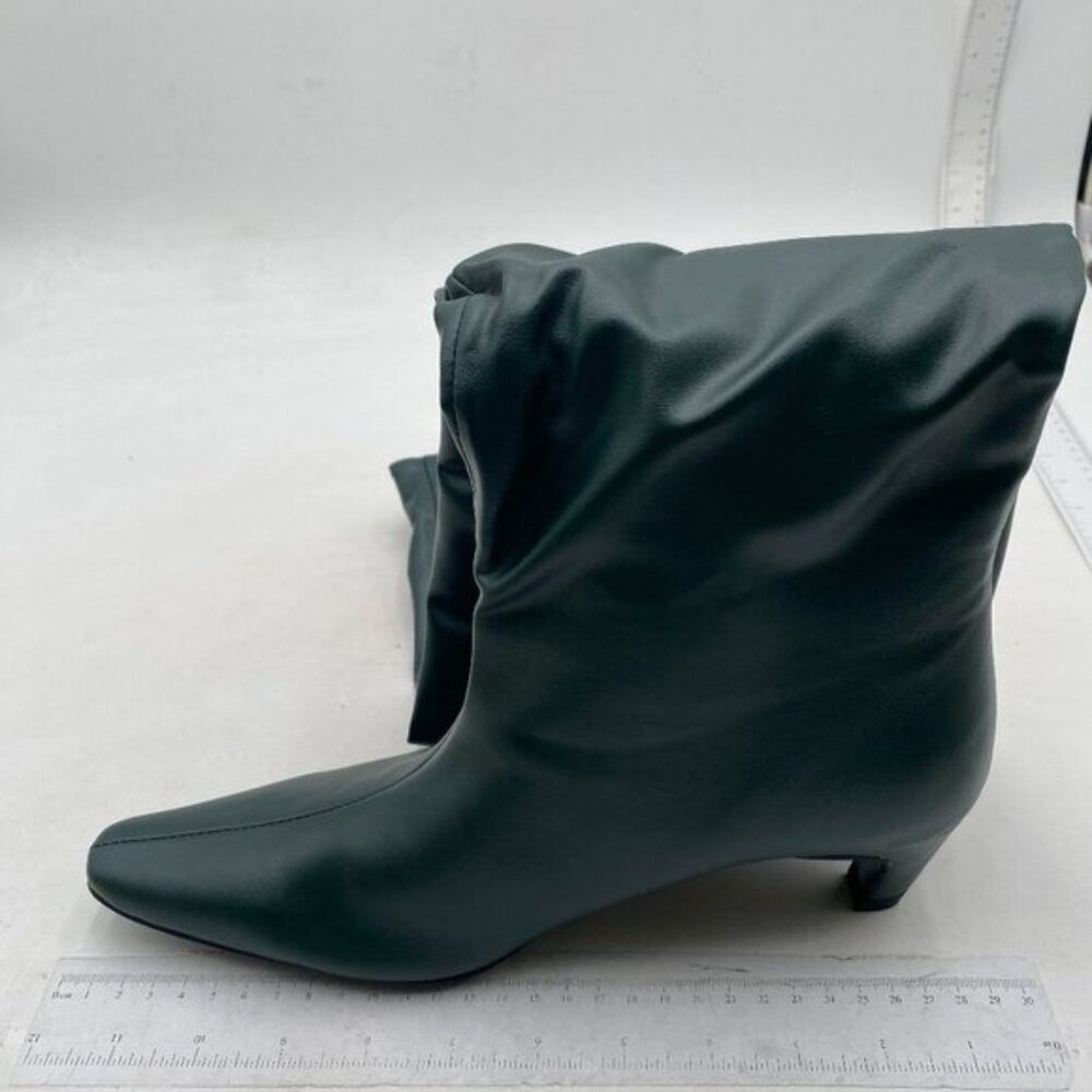 Women Stretchy Knee High Boots Closed Square Toe Low Kitten Heel Green Shoes